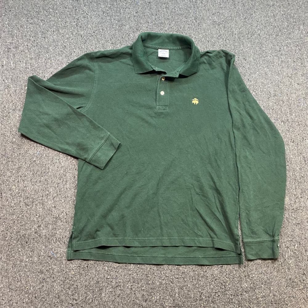 Brooks Brothers 346 Polo Sz L Mens Green Preppy Slim Fit Long Sleeve Fleece